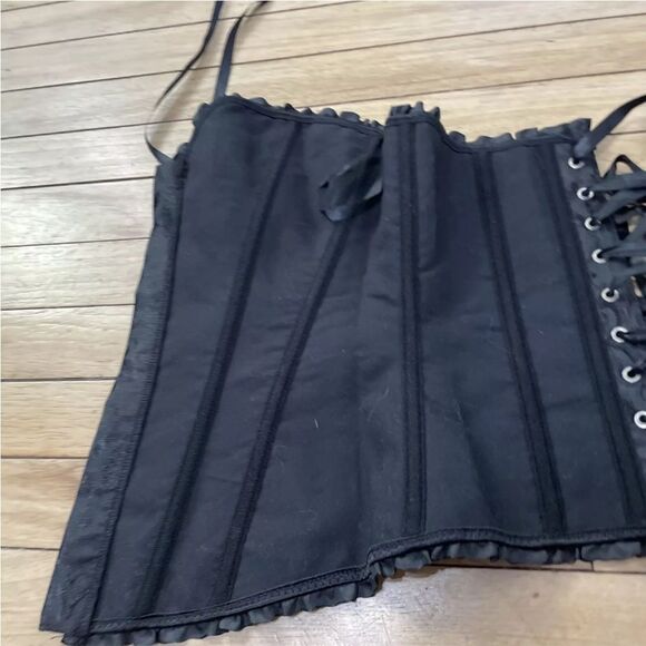Black Zip Corset Womens Small Damask Floral Black Lace Cinch Zip Goth Fairy S - Picture 15 of 16